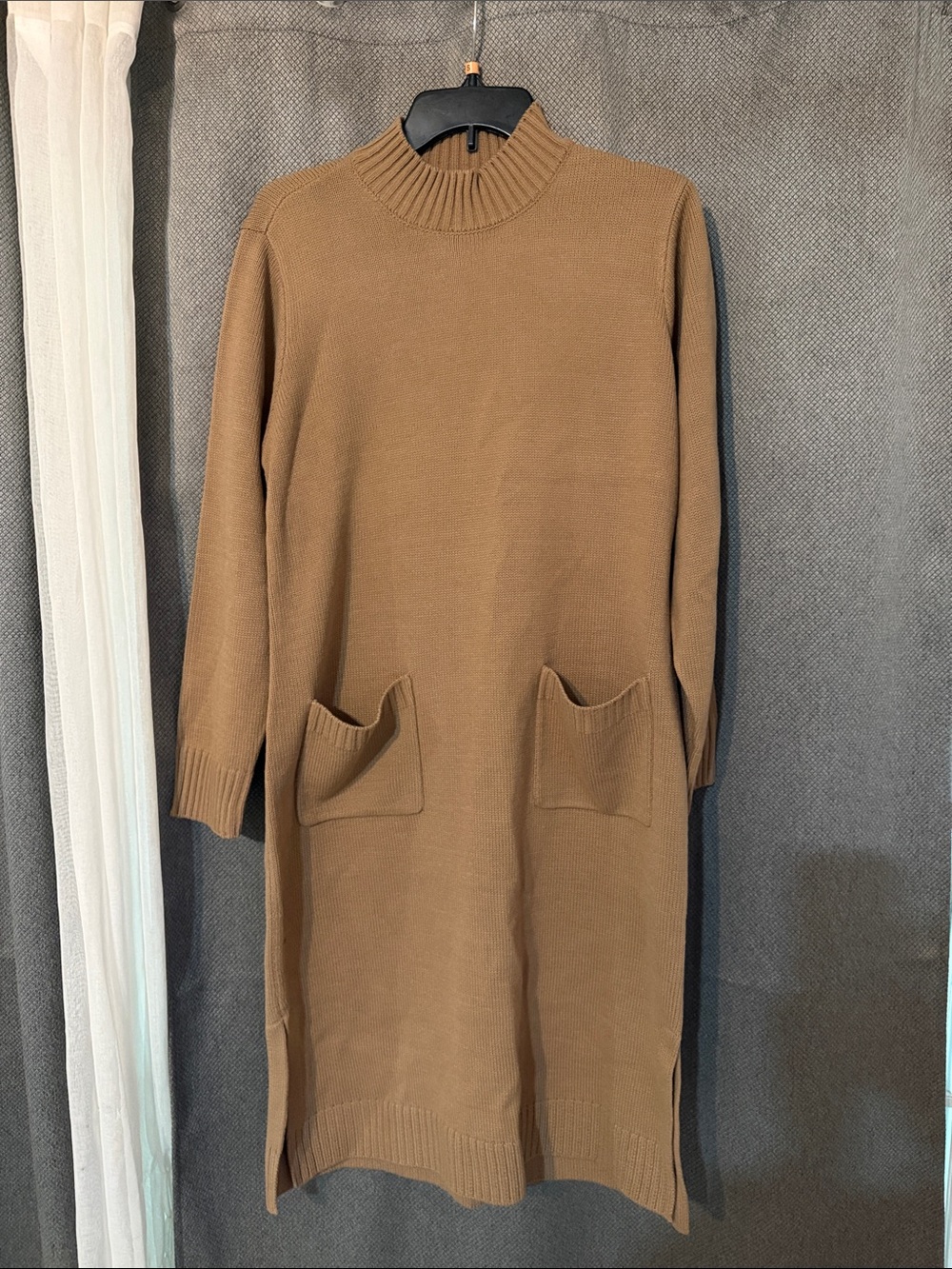 Casual Pocket Knit Dress in Camel